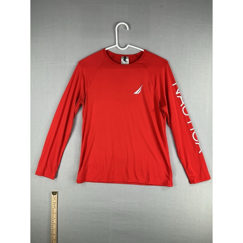 Nautica Long Sleeve Performance Shirt Mens M Red Athletic Stretch Crew Neck